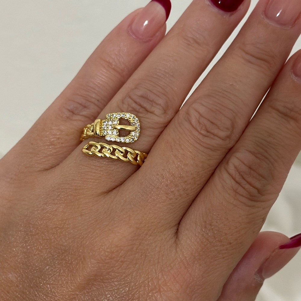 Trendy Belt Rhine Stone Ring